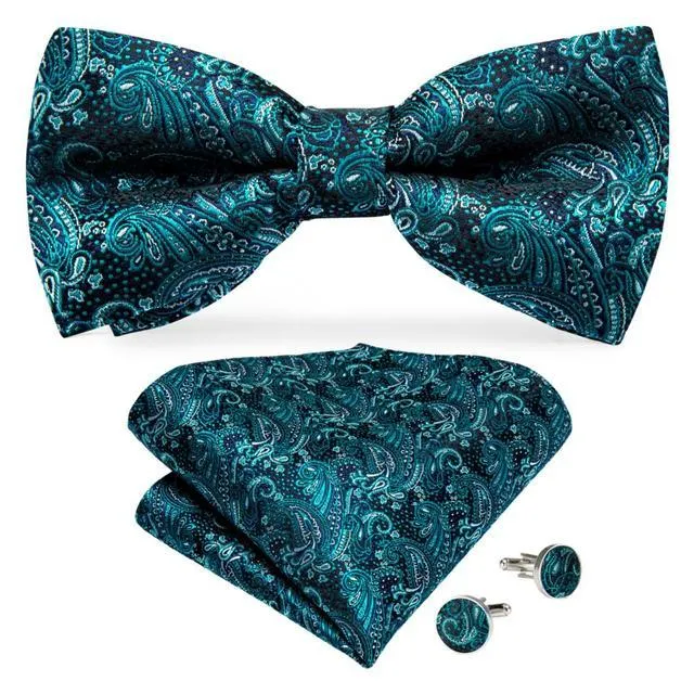 Turquoise Blue Paisley Matching Bowtie Set (3pc)