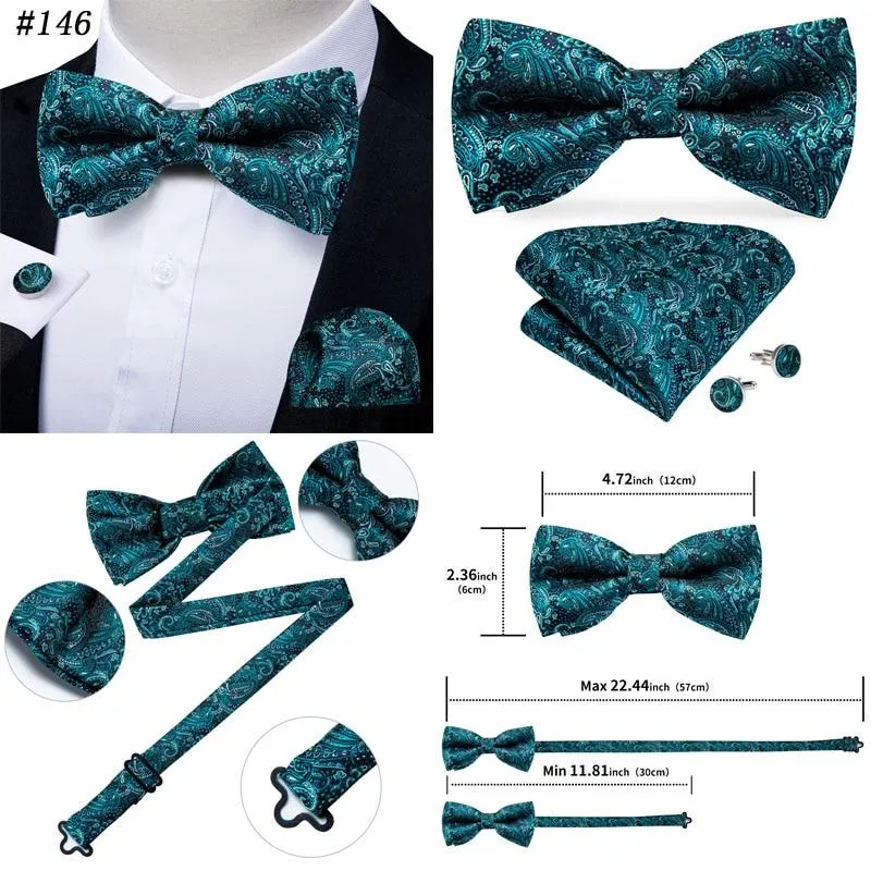 Turquoise Blue Paisley Matching Bowtie Set (3pc)