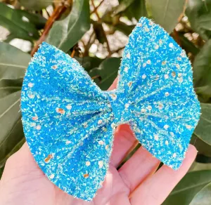Turquoise Blue Tinsel Glitter Bow Headband | Hair Clip