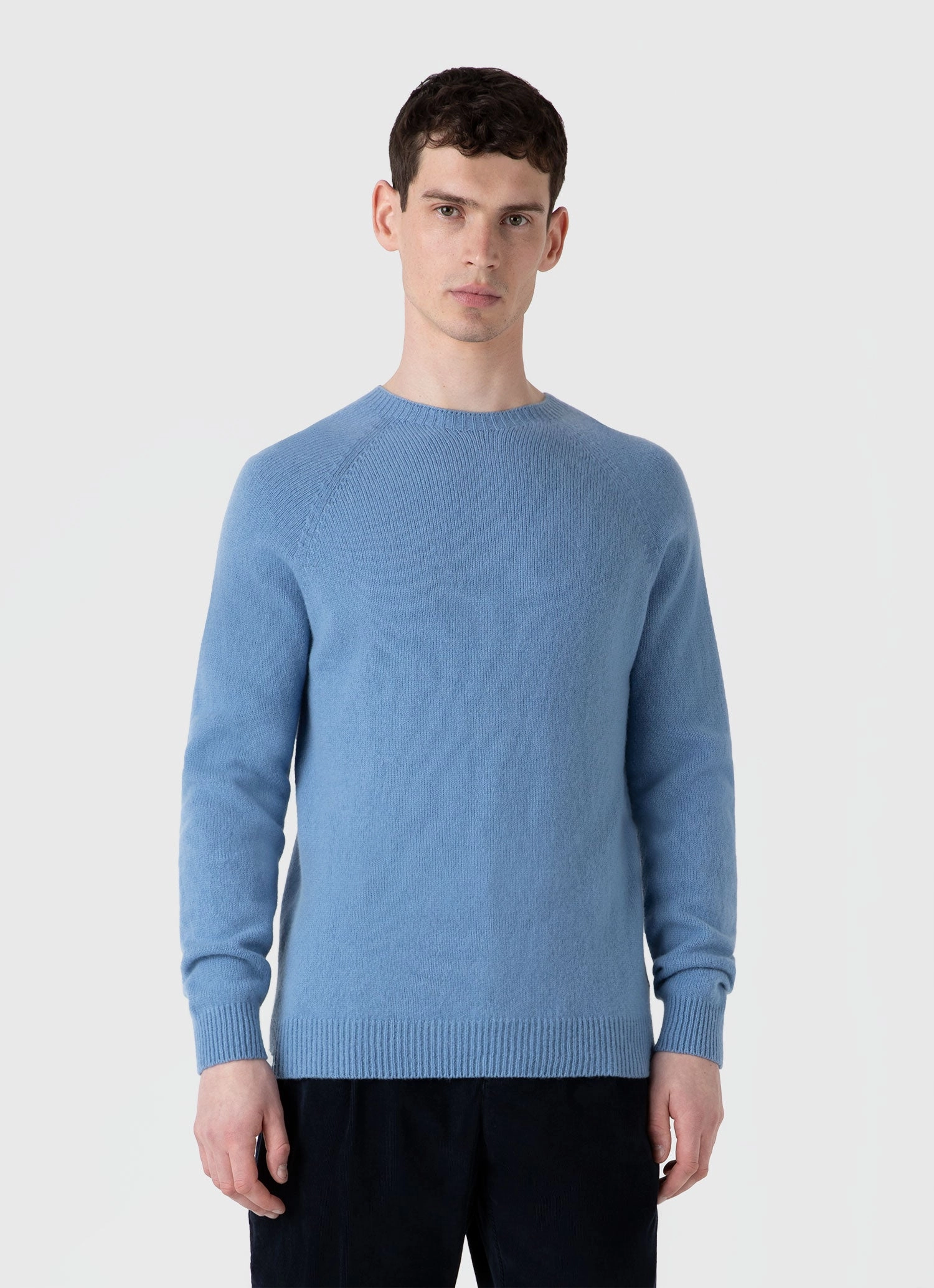 Temperature control Heat Retention Technology Men's Lambswool Crew Neck Jumper in Cornflower