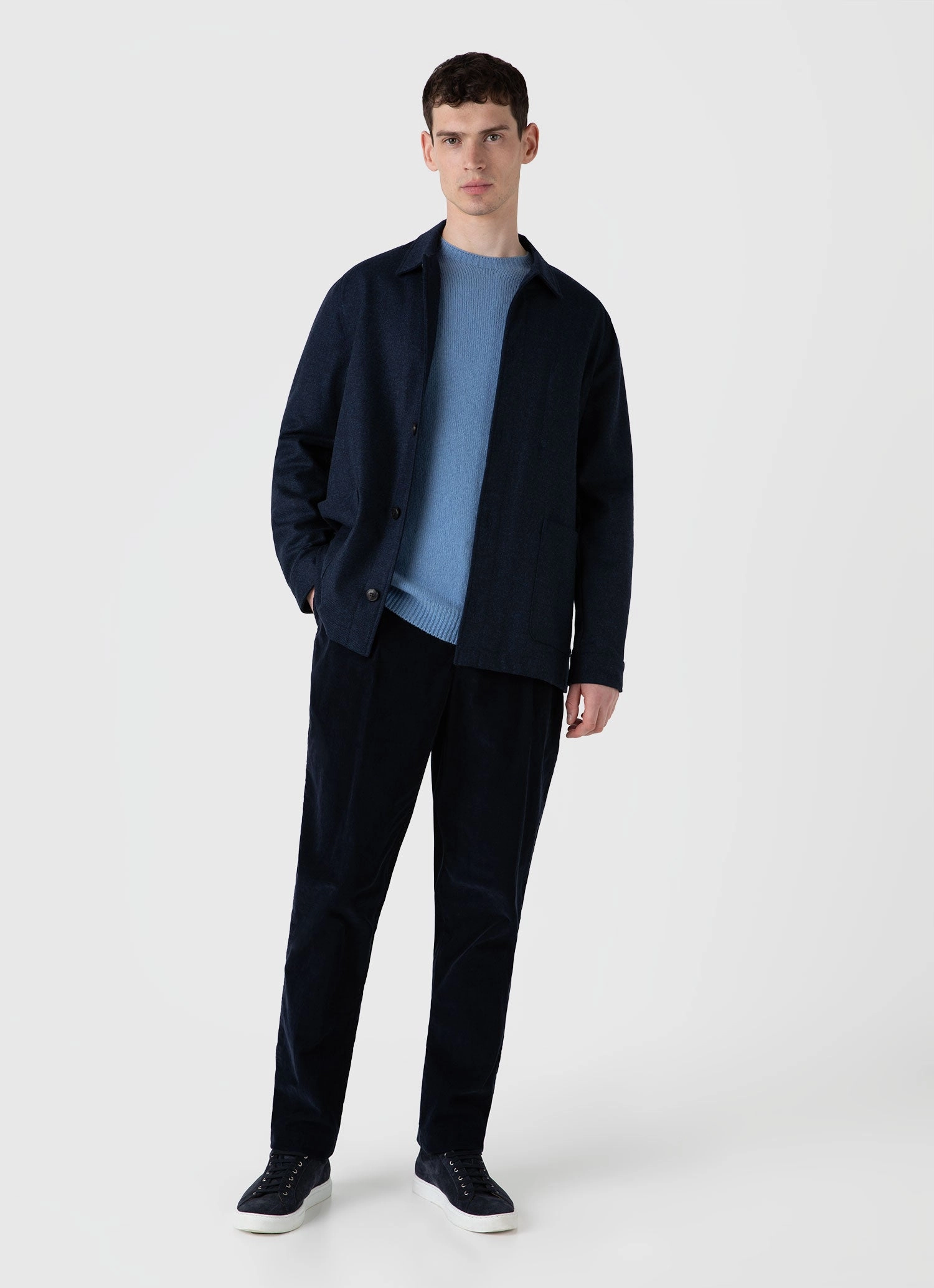 Men's Lambswool Crew Neck Jumper in Cornflower Relaxed Cut Fall Favorites