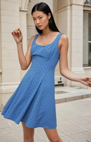 Tux Dress - Blue Waffer Patchwork style Empire-Waist Seasonal Fit Tux Dress - Blue Waffer