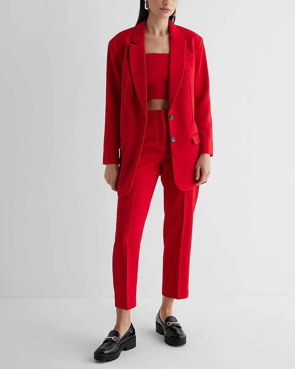 Twill Oversized Boyfriend Blazer in Lipstick Red