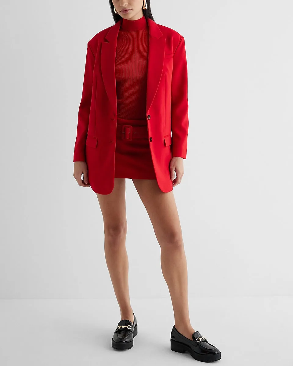 Twill Oversized Boyfriend Blazer in Lipstick Red
