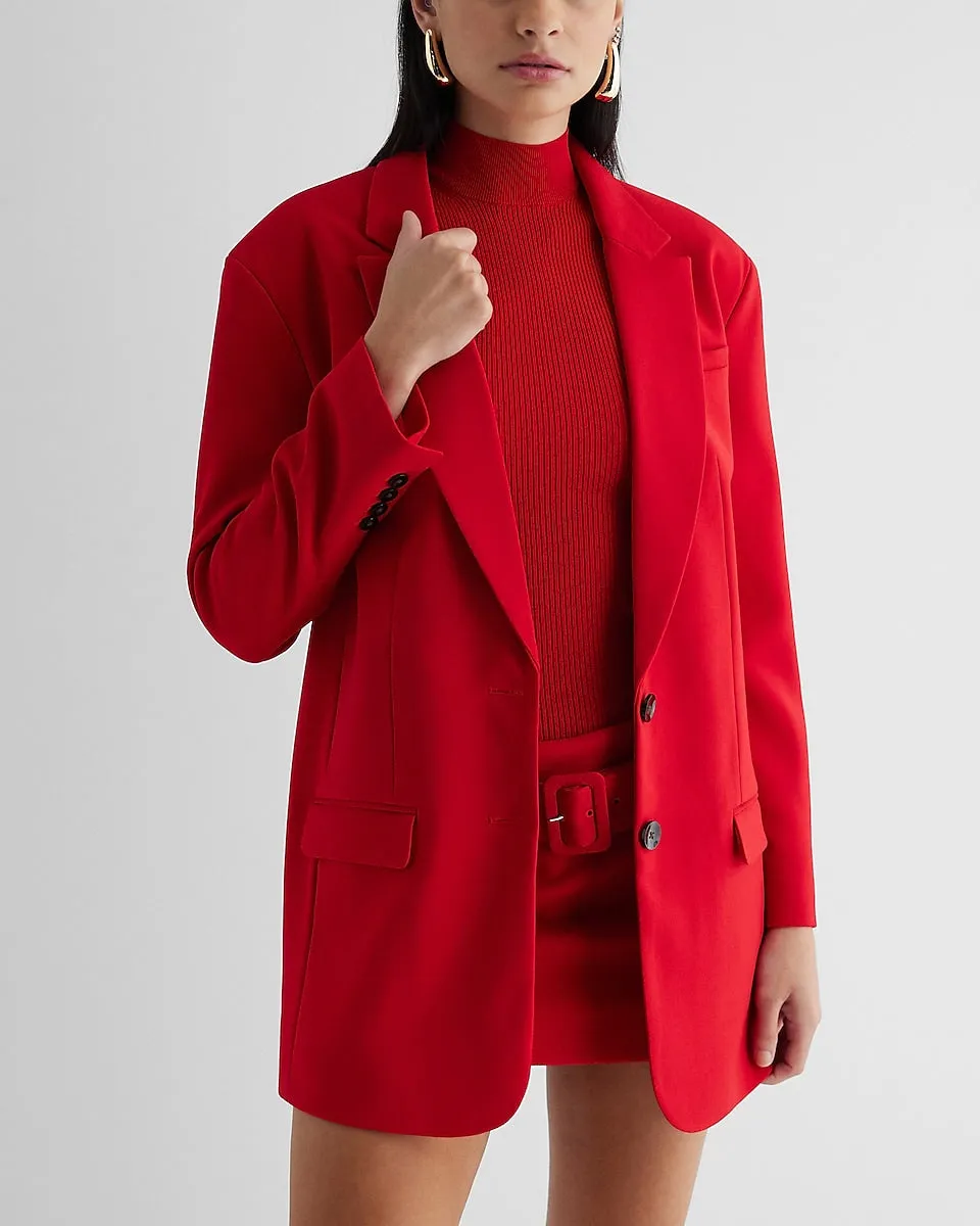 Twill Oversized Boyfriend Blazer in Lipstick Red