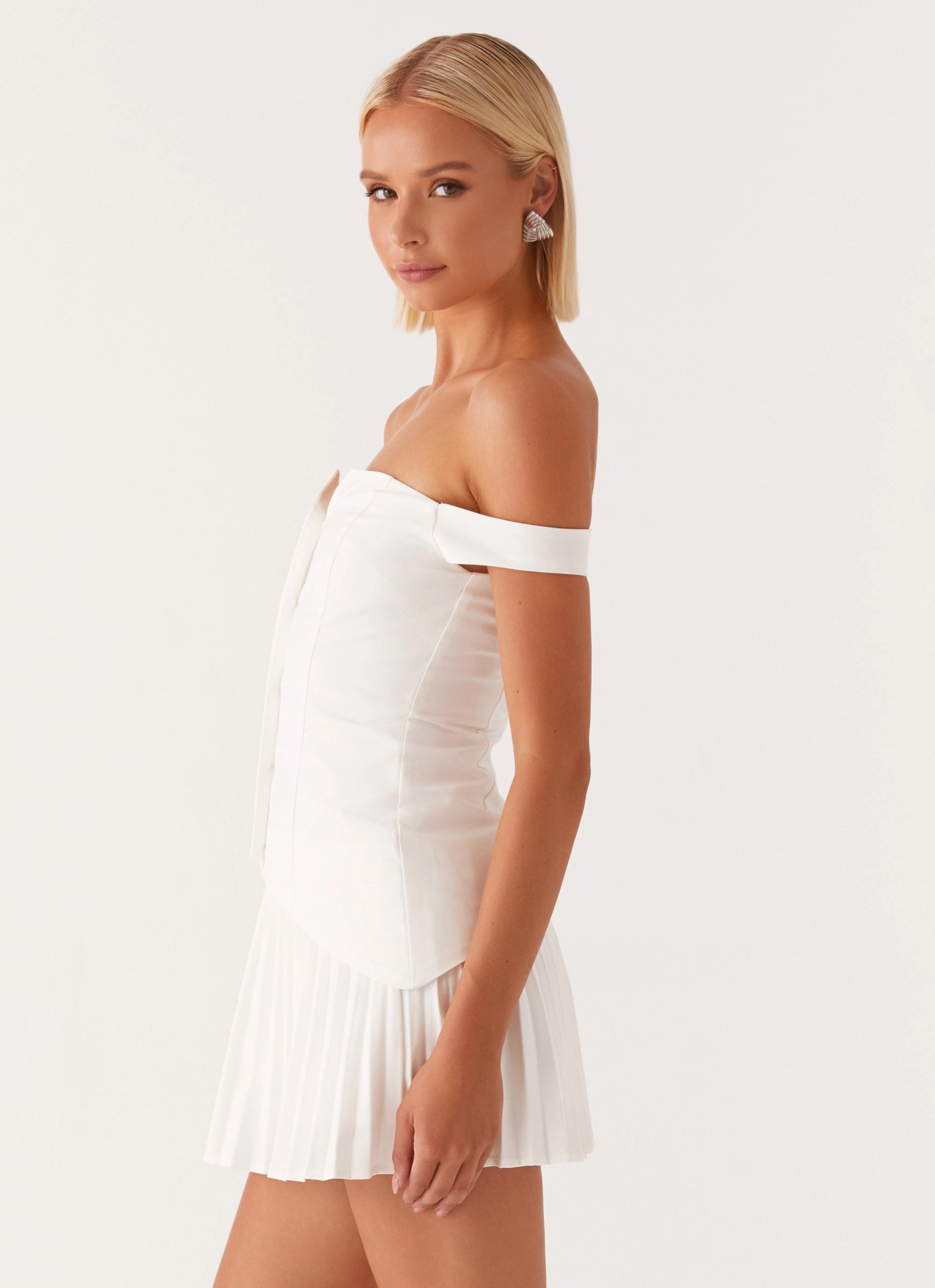 Twisted Skies Off Shoulder Mini Dress - Off White Hip-Flattering