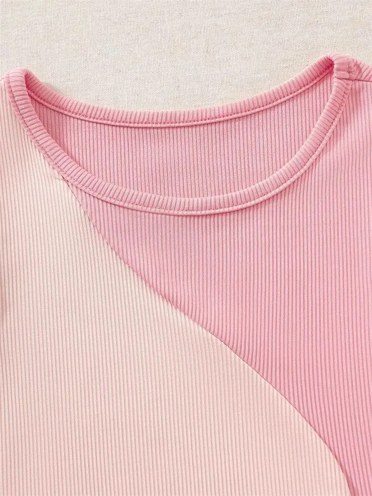 Two Tone Ribbed Knit Tank Tops