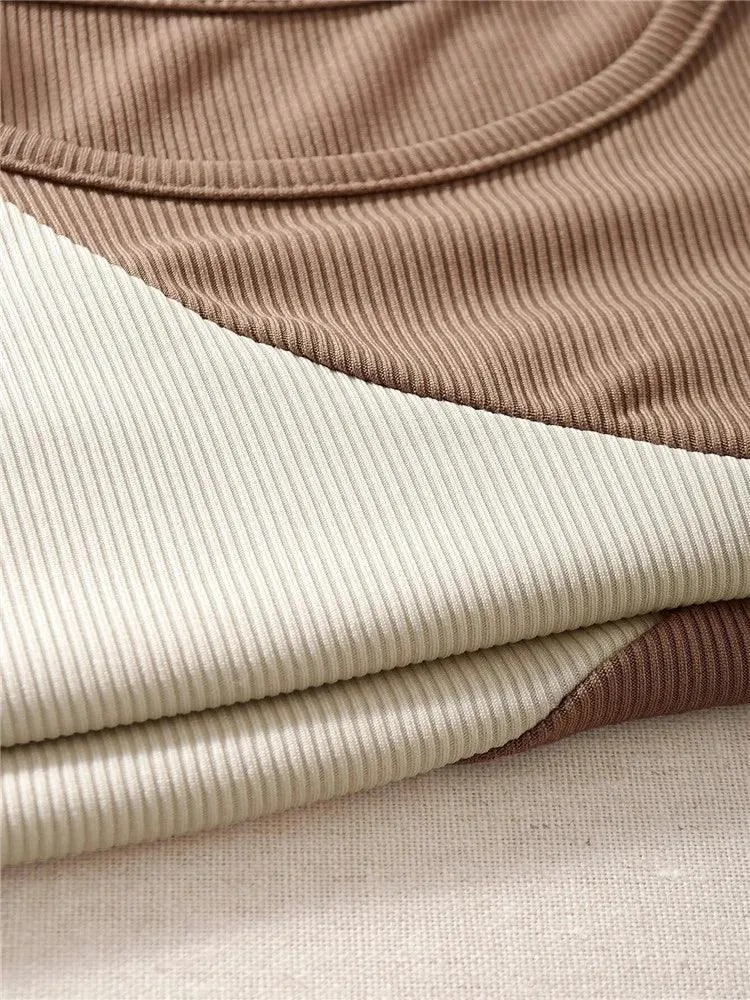 Two Tone Ribbed Knit Tank Tops