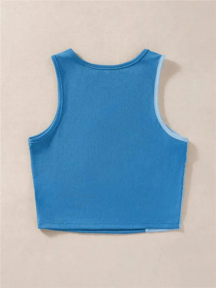 Two Tone Ribbed Knit Tank Tops