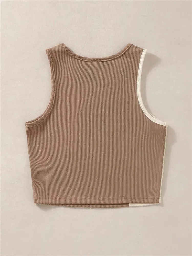 Two Tone Ribbed Knit Tank Tops