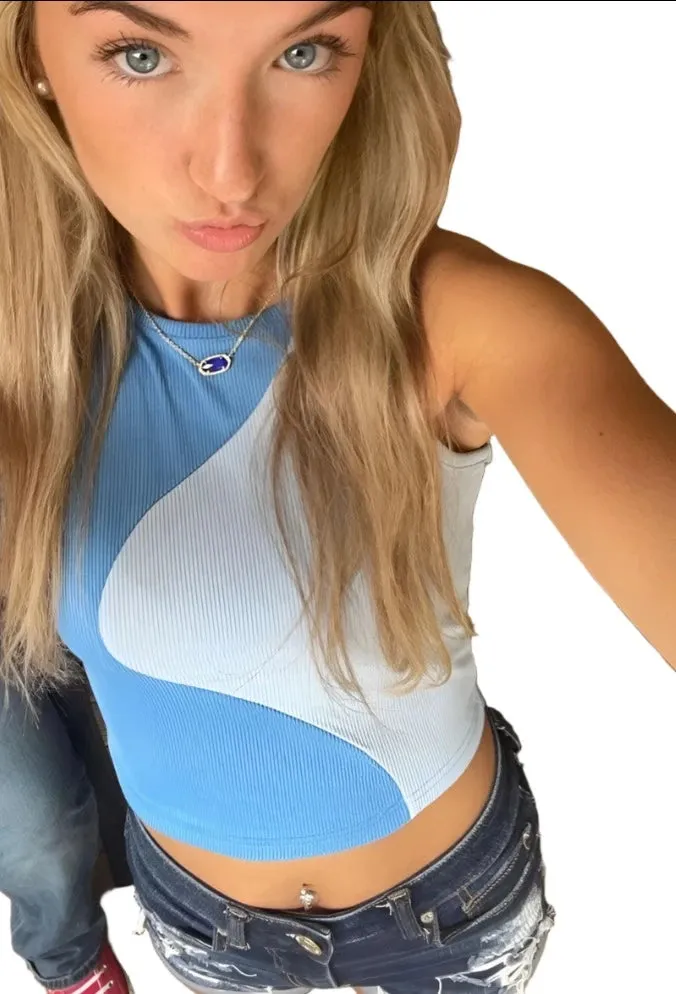 Two Tone Ribbed Knit Tank Tops