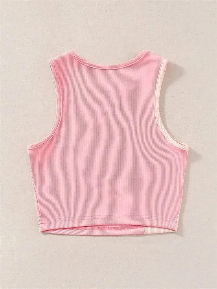 Two Tone Ribbed Knit Tank Tops