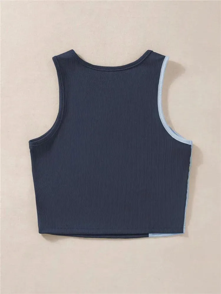 Two Tone Ribbed Knit Tank Tops