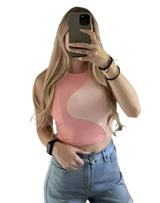 Two Tone Ribbed Knit Tank Tops