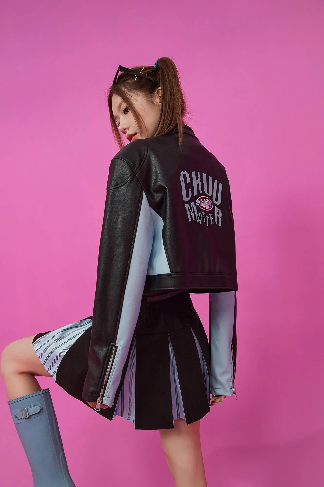 Two Toned Leather Crop Jacket