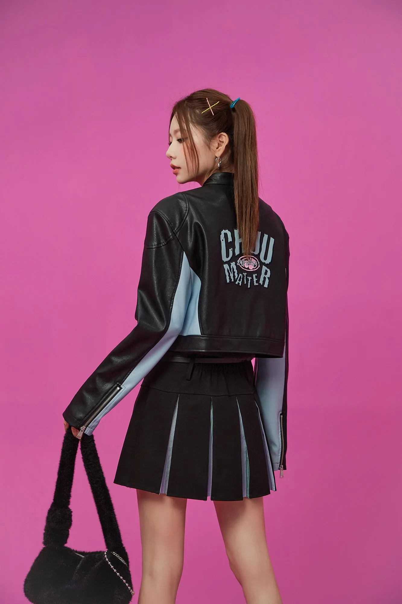 Two Toned Leather Crop Jacket