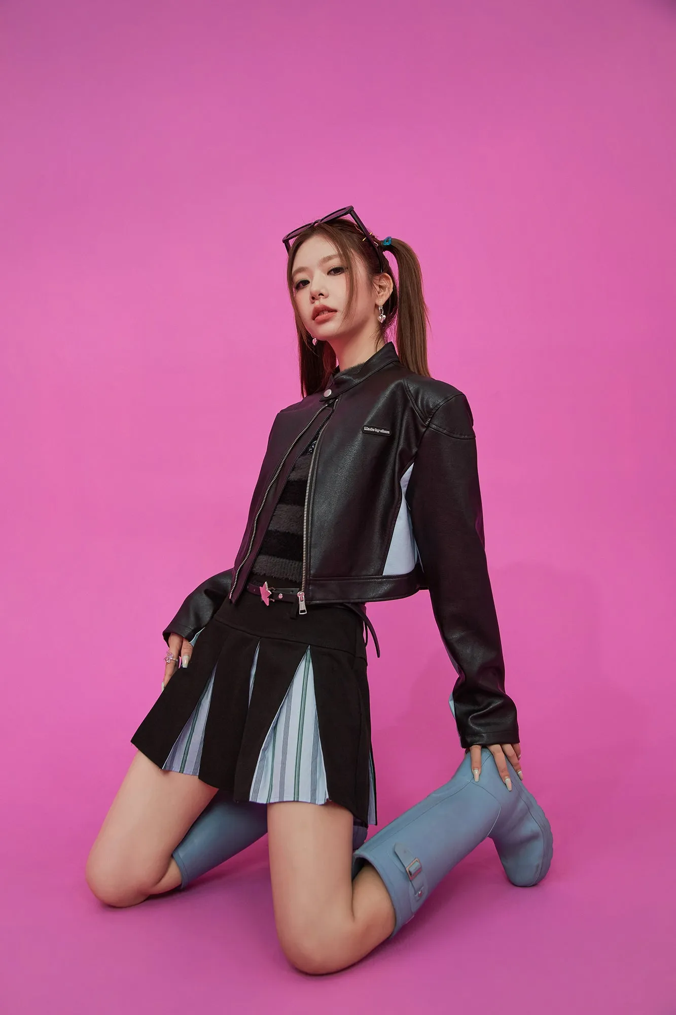 Two Toned Leather Crop Jacket