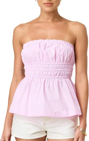 UAURORAO Women Cute Ruched Tube Top Strapless Tiered Smocked Backless Bandeau Top Flared Ruffle Hem Cropped Tank Tops