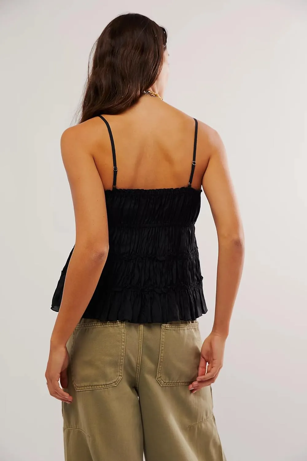 UAURORAO Women Cute Ruched Tube Top Strapless Tiered Smocked Backless Bandeau Top Flared Ruffle Hem Cropped Tank Tops