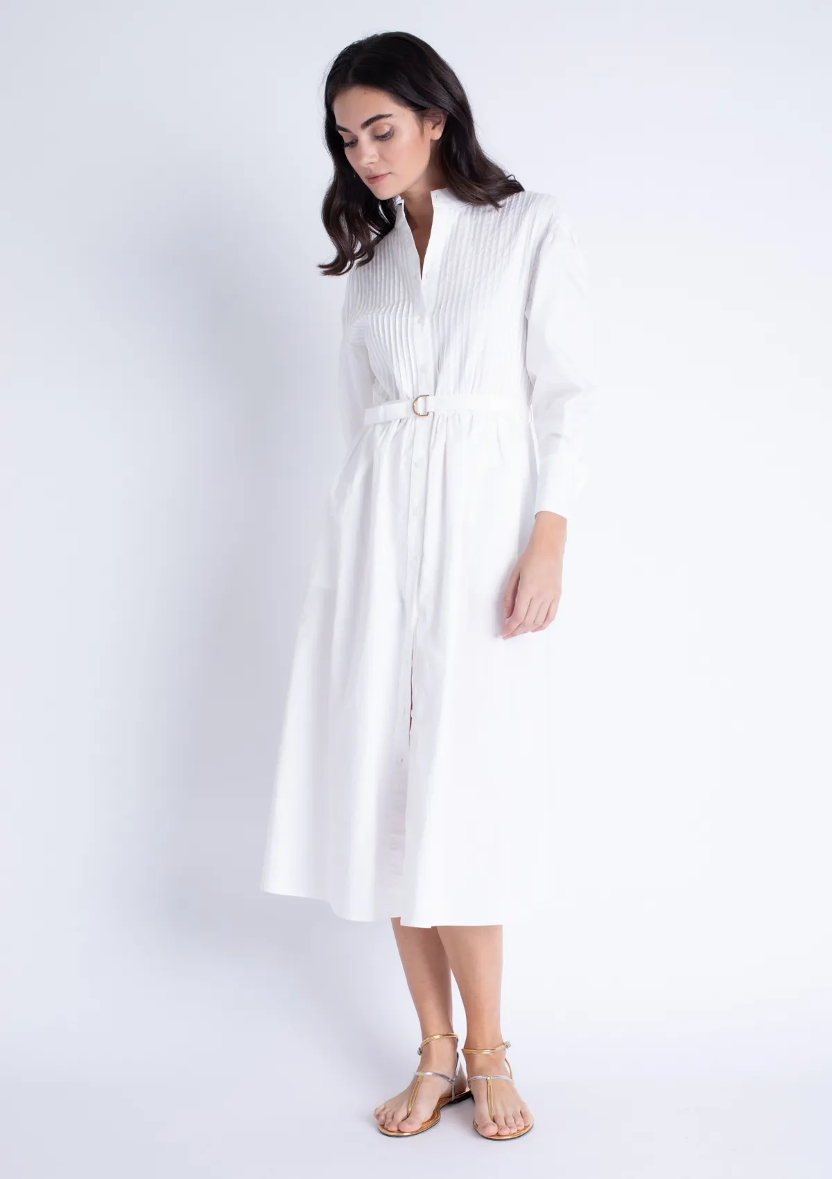 Jasmine Midi Dress - White Silky texture