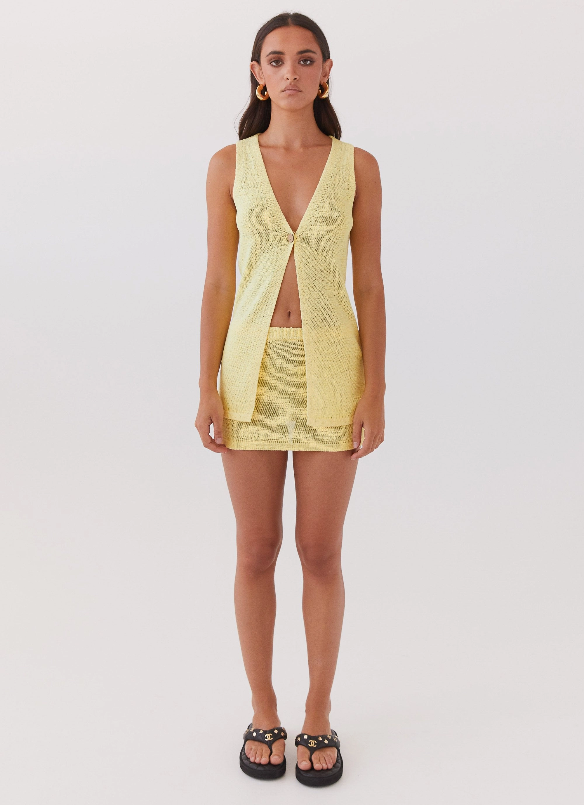 Capri Glow Knit Top - Canary Ribbed collar