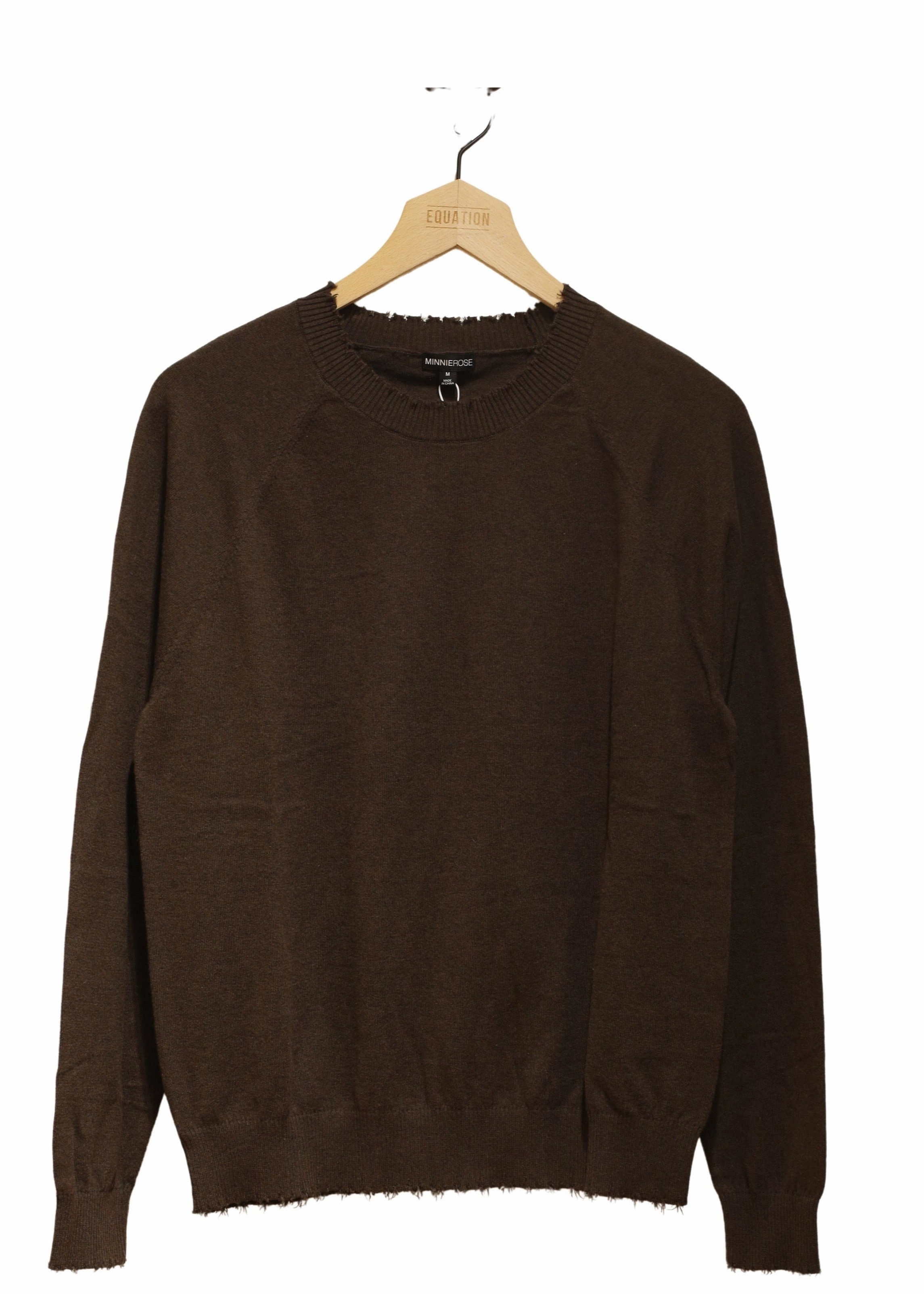 Cozy Fabric Stretch Knit Technology Minnie Rose Cotton Cashmere Frayed Edge Crew Sweater