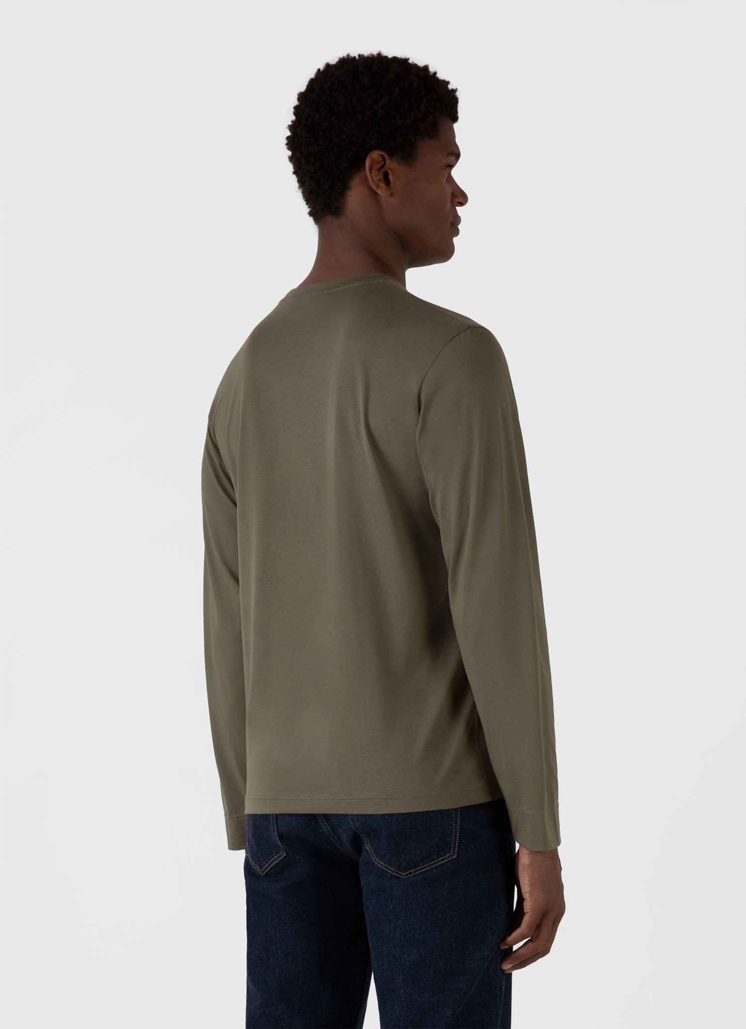 Men's Long Sleeve Riviera Midweight T-shirt in Khaki Flexible Neckband