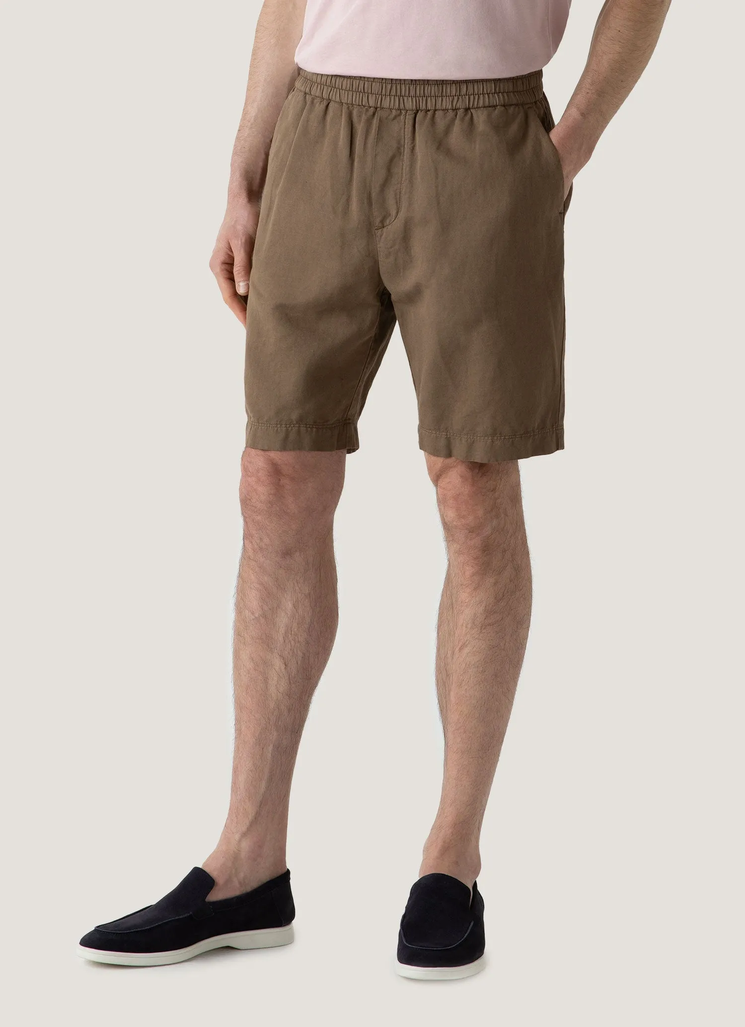 Core Comfort Men's Cotton Linen Drawstring Shorts in Dark Tan