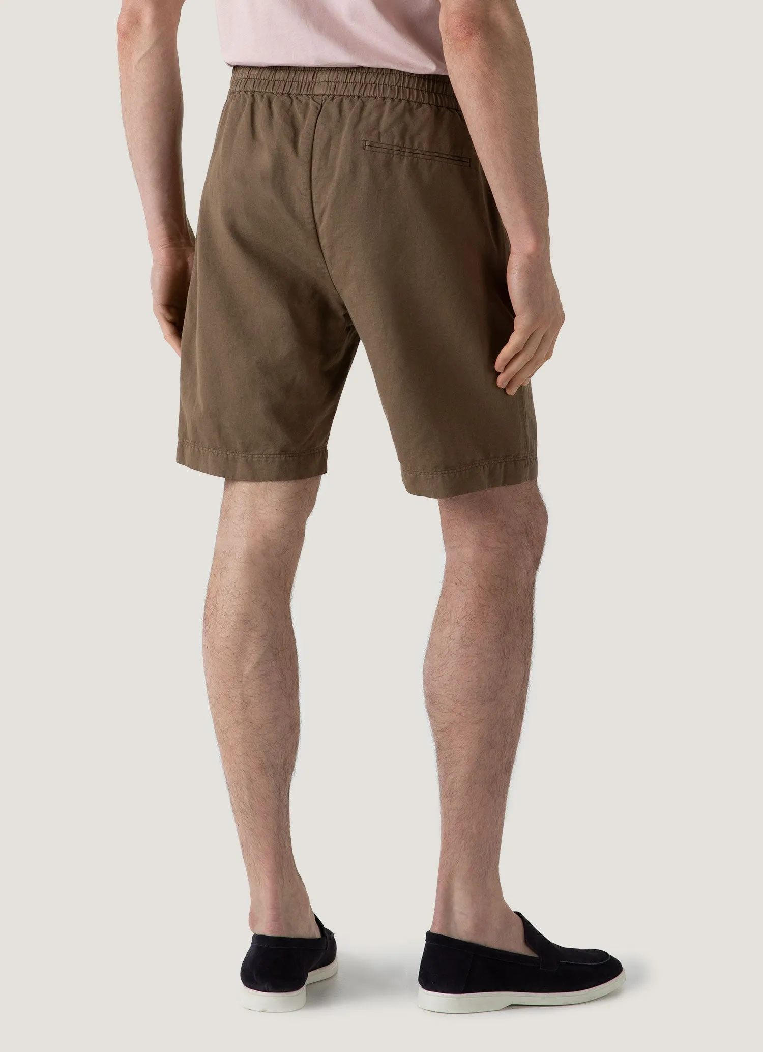 Men's Cotton Linen Drawstring Shorts in Dark Tan Hand washable