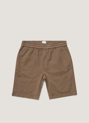 Ultra Soft Texture Men's Cotton Linen Drawstring Shorts in Dark Tan Easy Adjust Drawcord FlexibleMobility Men's Cotton Linen Drawstring Shorts in Dark Tan