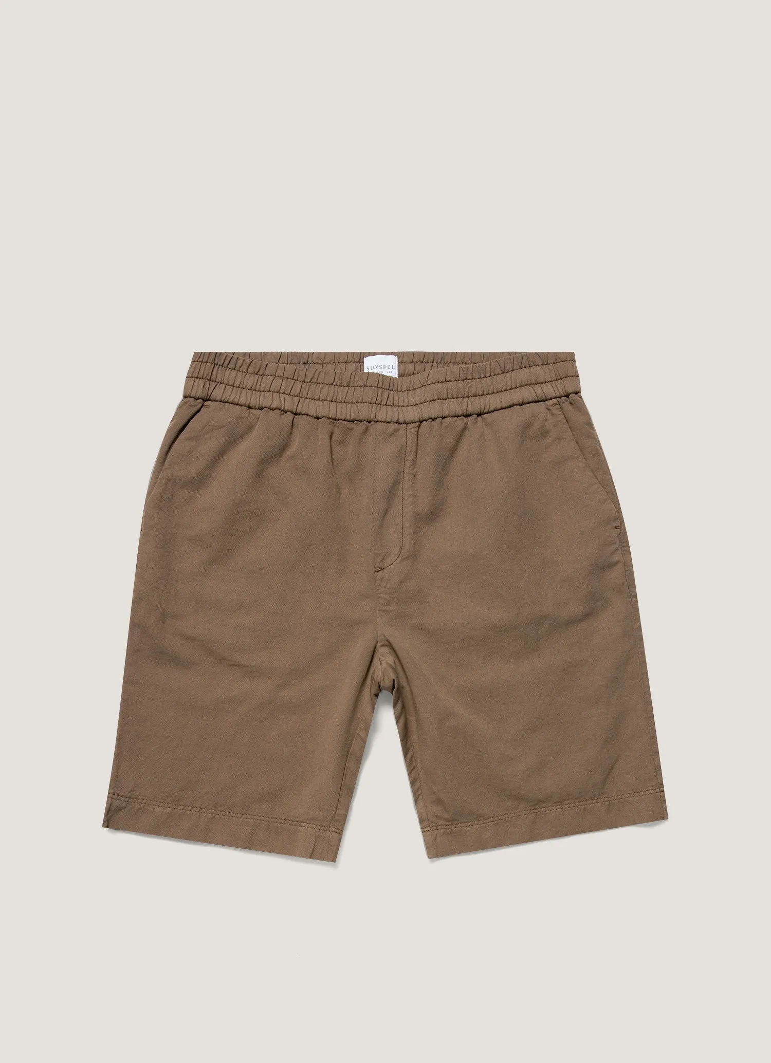 Easy Adjust Drawcord FlexibleMobility Men's Cotton Linen Drawstring Shorts in Dark Tan