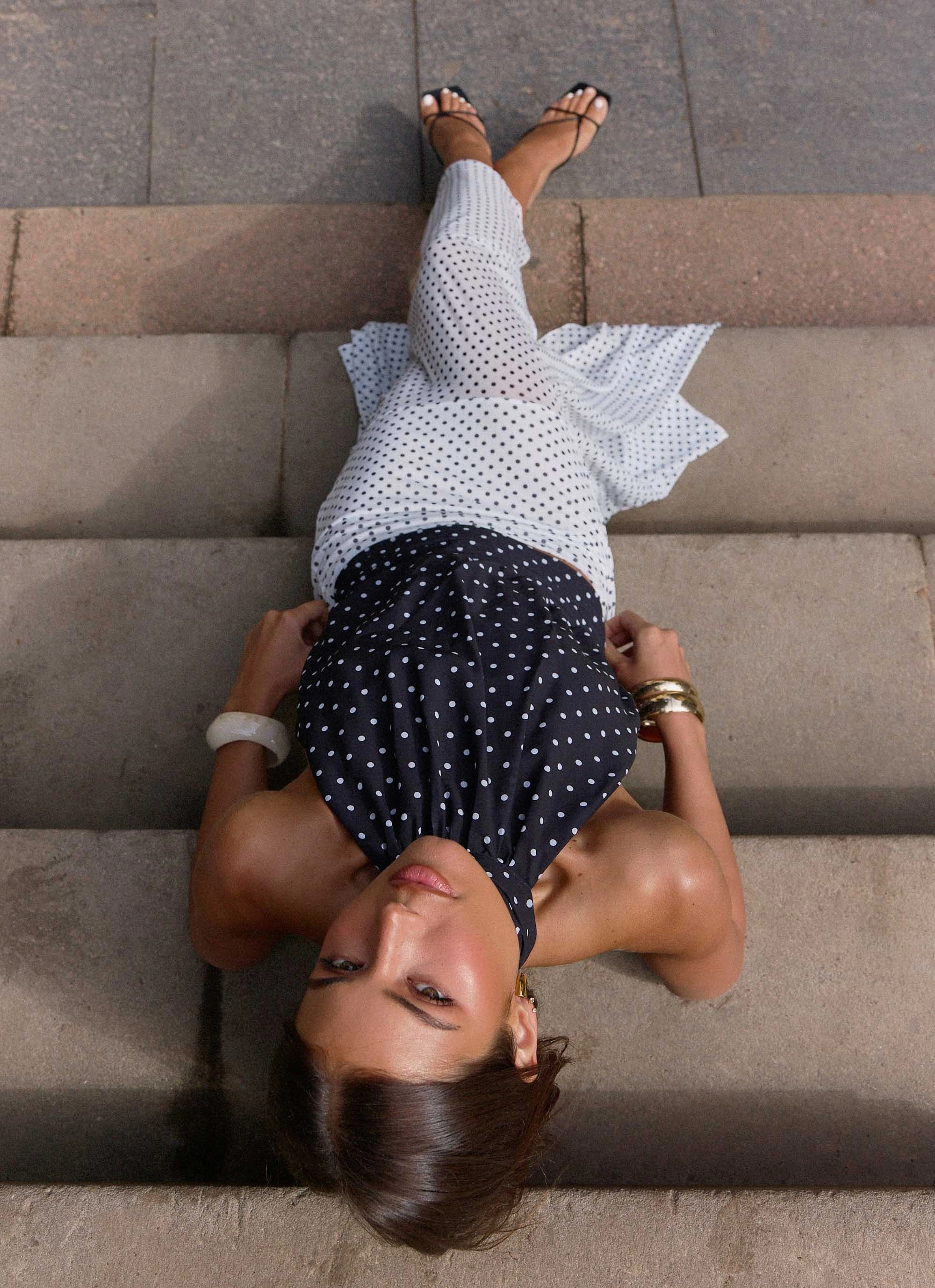 Ultra Comfort Willow Chiffon Top - Black Polkadot Sheer Overlay