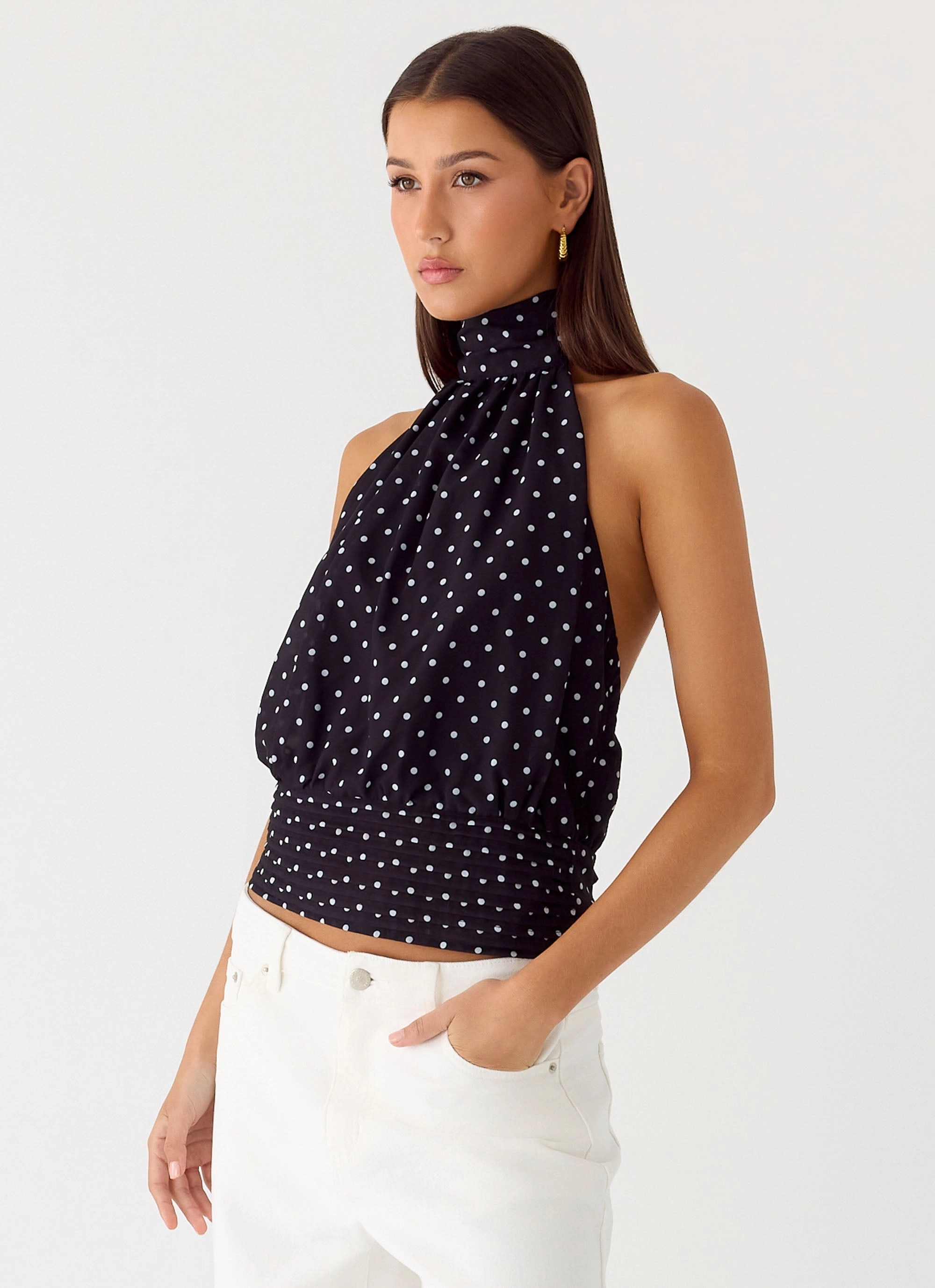 Non Restrictive Ultra Comfort Willow Chiffon Top - Black Polkadot