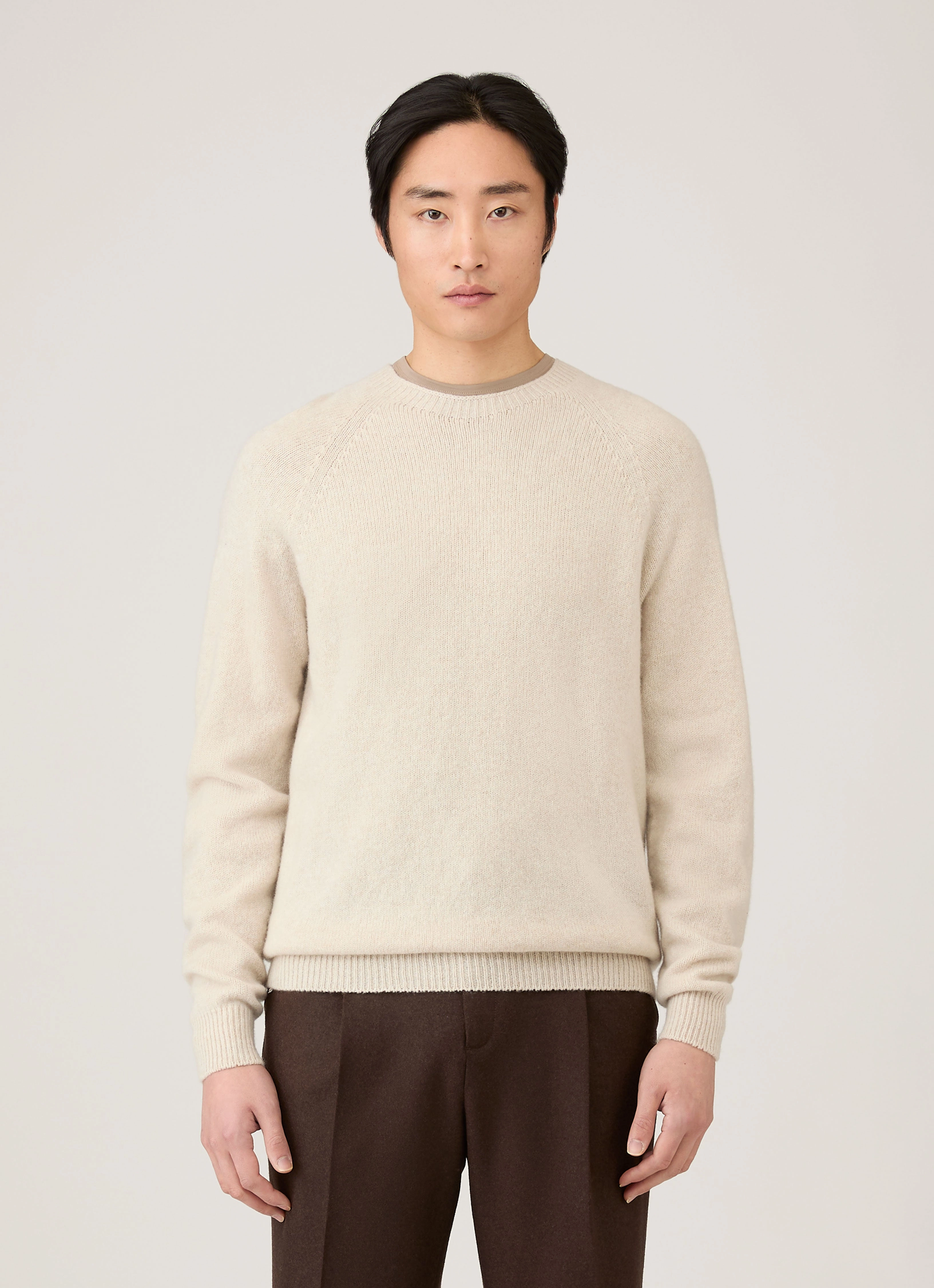 Gentle Tone Men's Lambswool Crew Neck Jumper in Oatmeal Melange