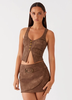 UltraBreathable Mesh West District PU Mini Skirt - Brown West District PU Mini Skirt - Brown Anti Pilling Finish NonRestrictiveCut