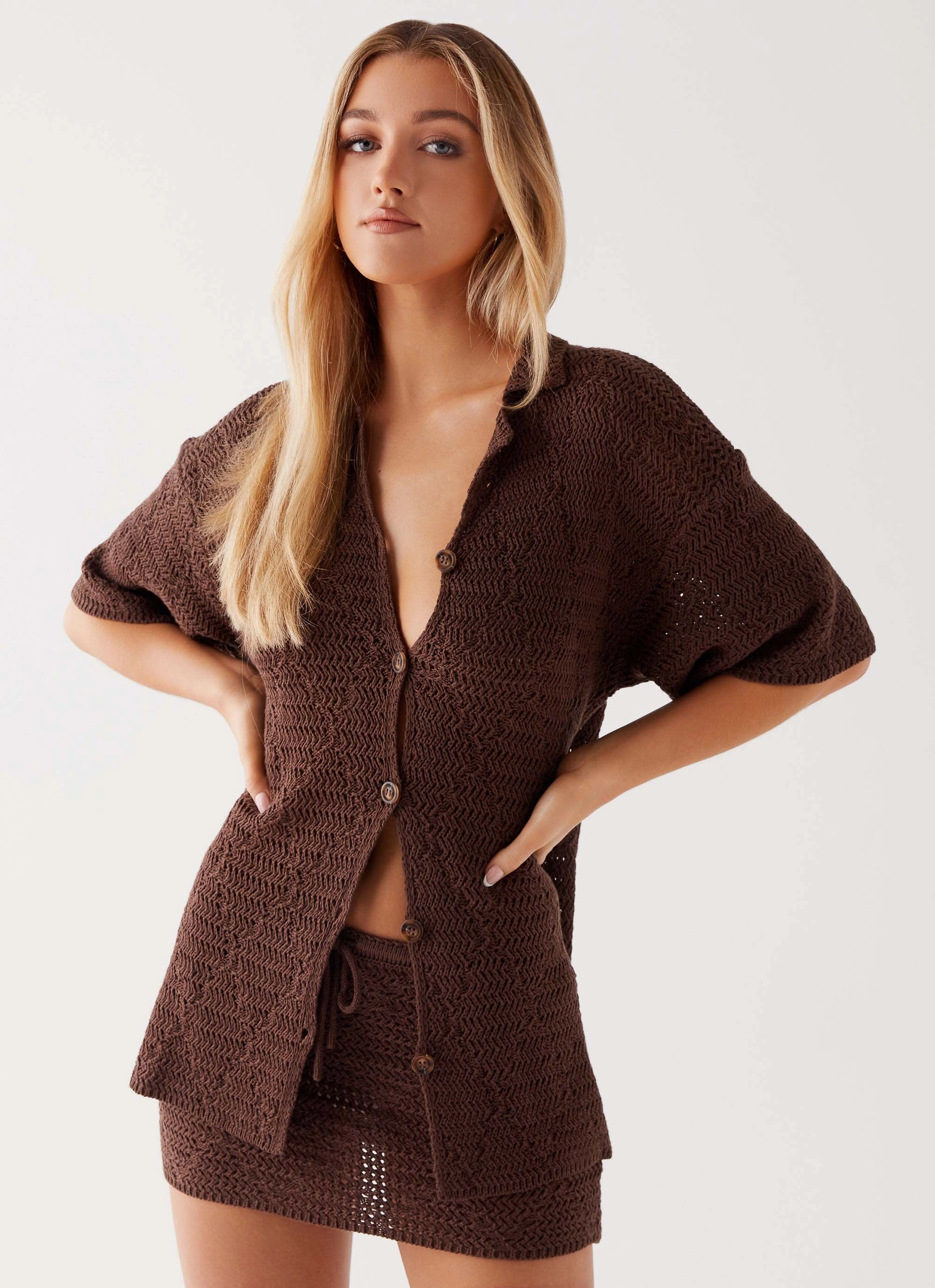 Nylah Oversized Crochet Shirt - Chocolate Casual dress