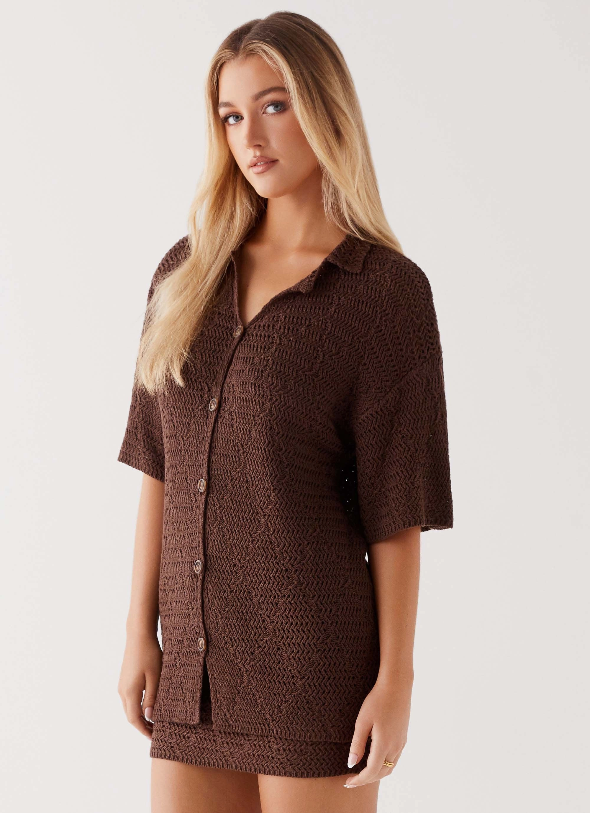 Nylah Oversized Crochet Shirt - Chocolate RelaxedNeckline Bonded Seam Innovation