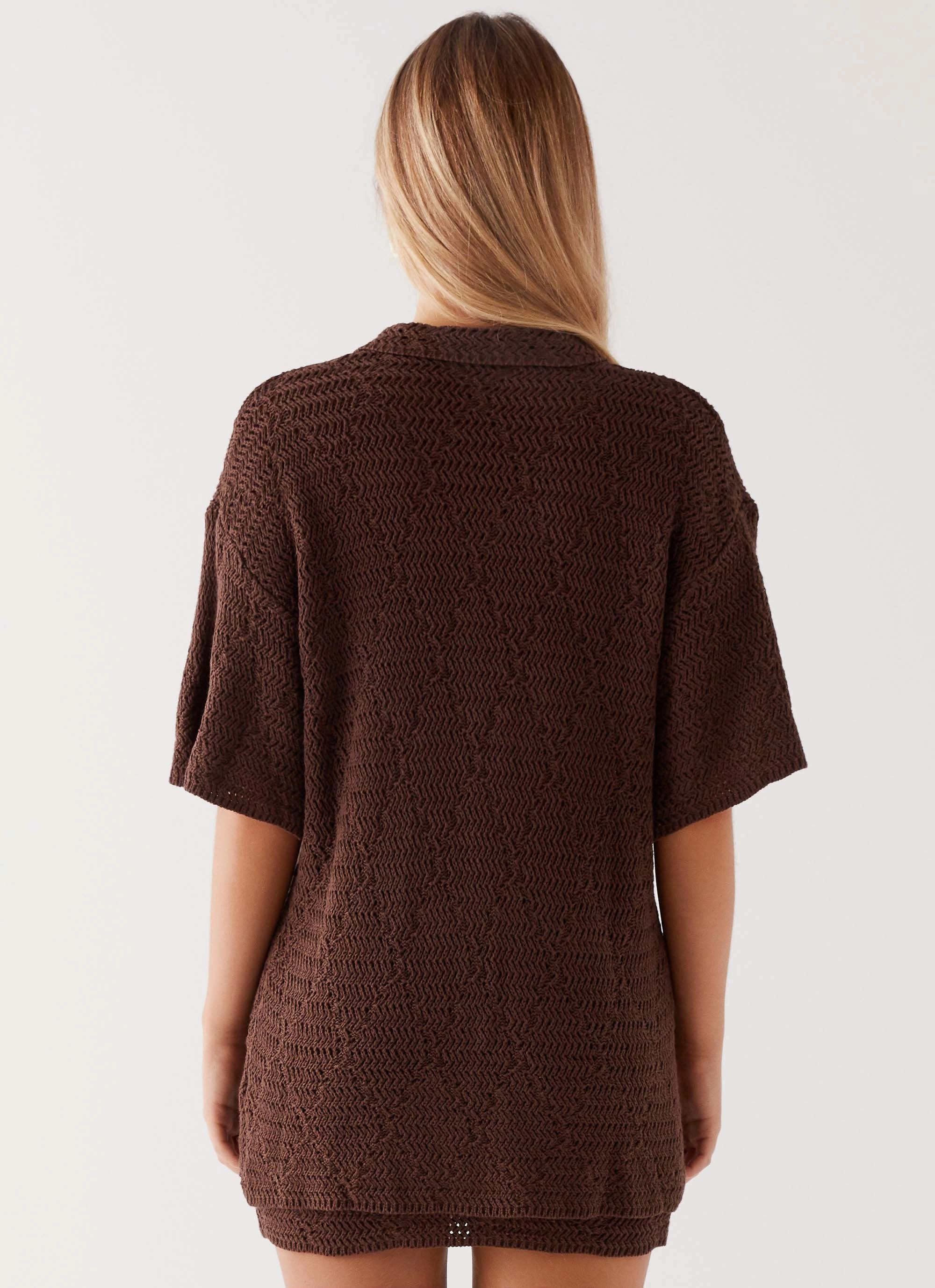 MultiFunctional Pocket Placement AbrasionResistant Surface Nylah Oversized Crochet Shirt - Chocolate