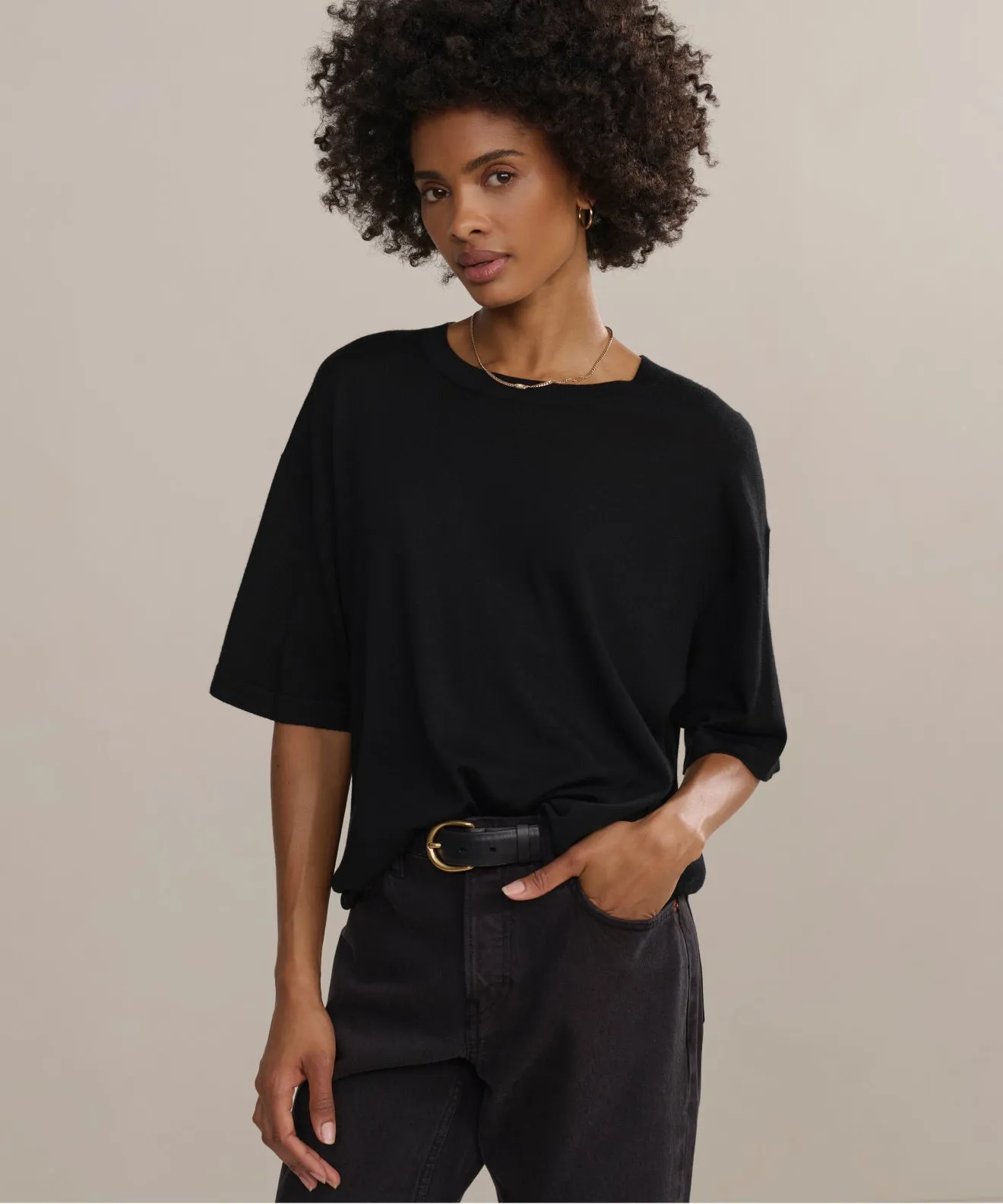 Mesh Panel Details Merino Tee