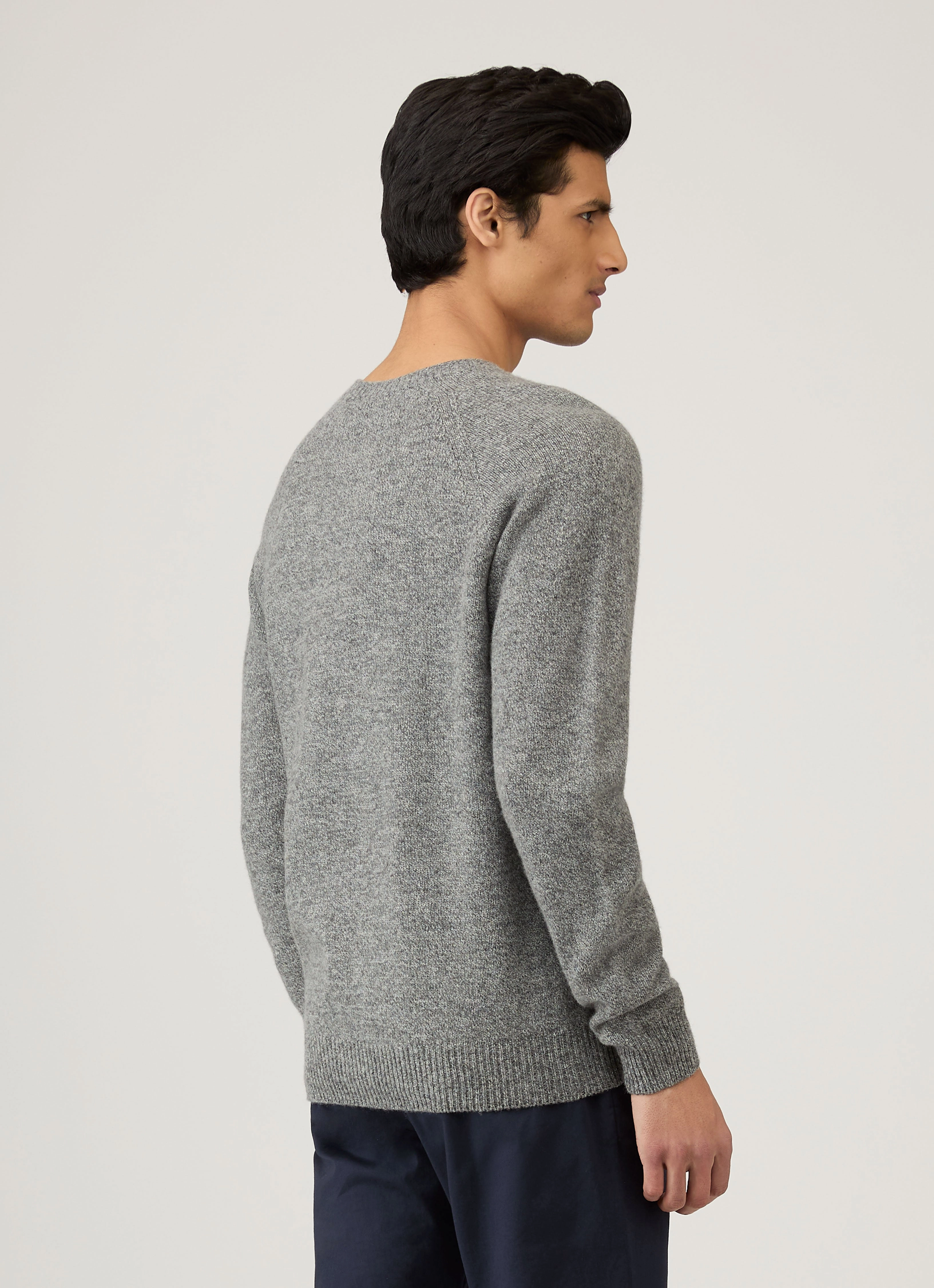 Travel Light GarmentDyed Finish Men's Lambswool Crew Neck Jumper in Mid Grey Melange