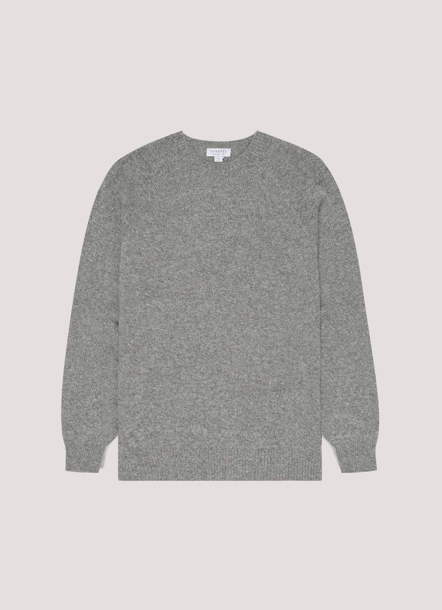 Soft Microfiber Surface Neutral Look Men's Lambswool Crew Neck Jumper in Mid Grey Melange