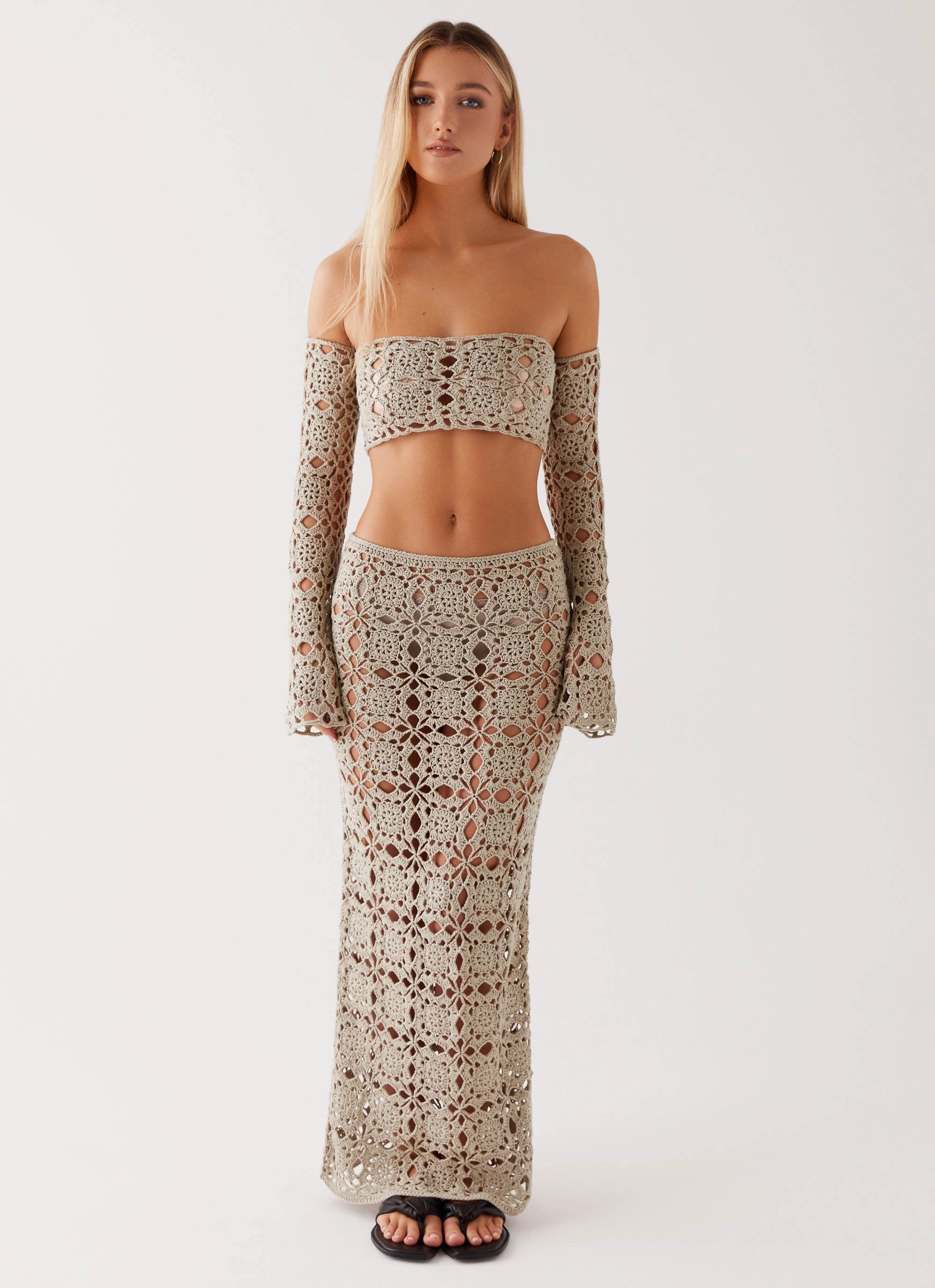 MidweightKnit Sorrentino Crochet Long Sleeve Top - Sage