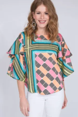 Uncle Frank Double Ruffle Rounced Neck Top