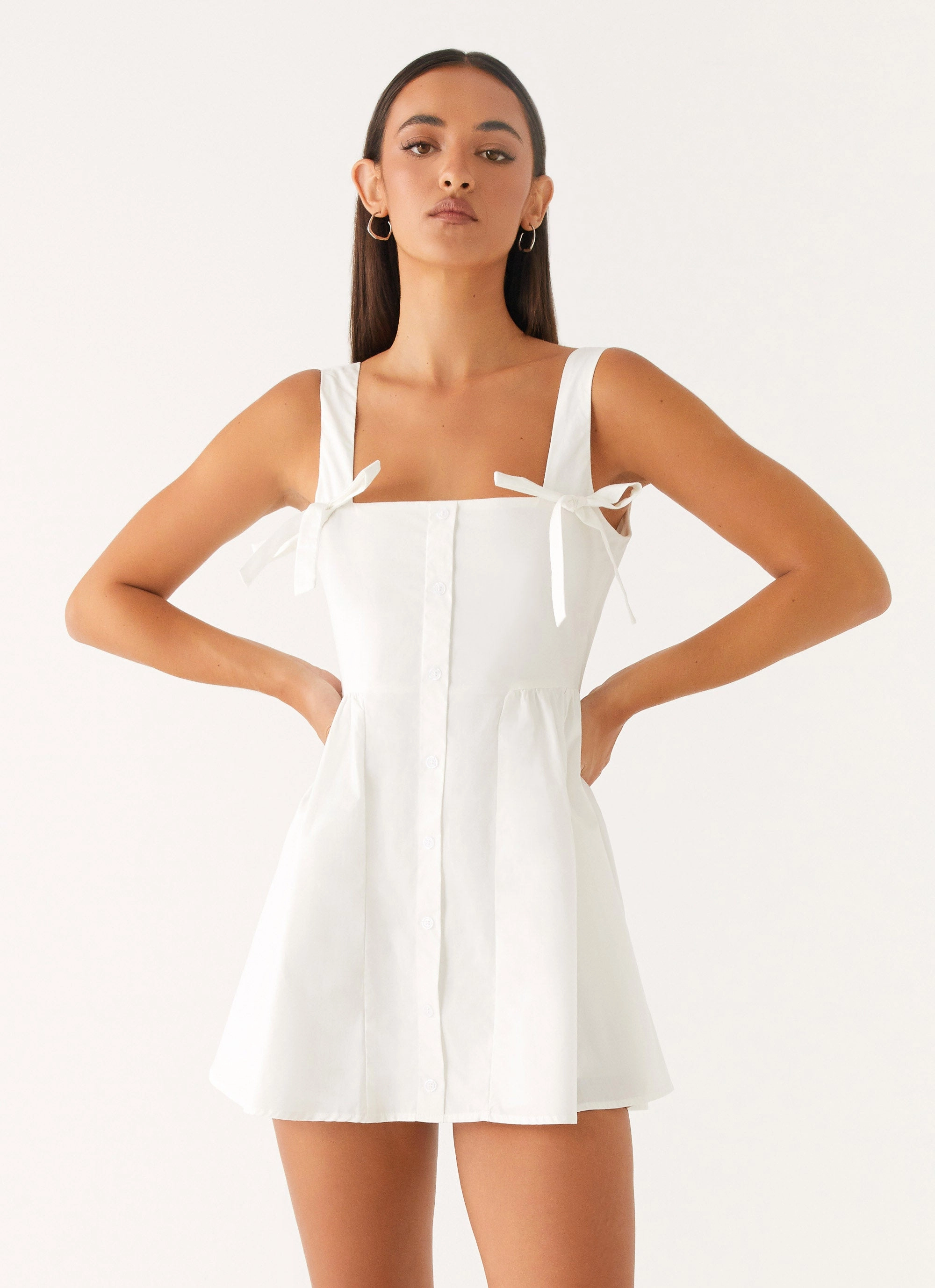 Unconditional Mini Dress - White Ruched-Detail