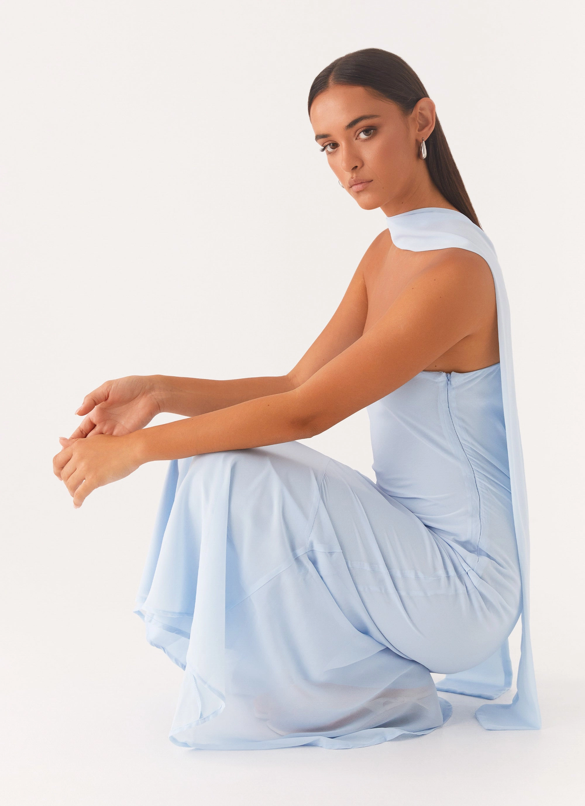 Under The Pagoda Maxi Dress - Blue City Favorite Two Tone Trim All Day