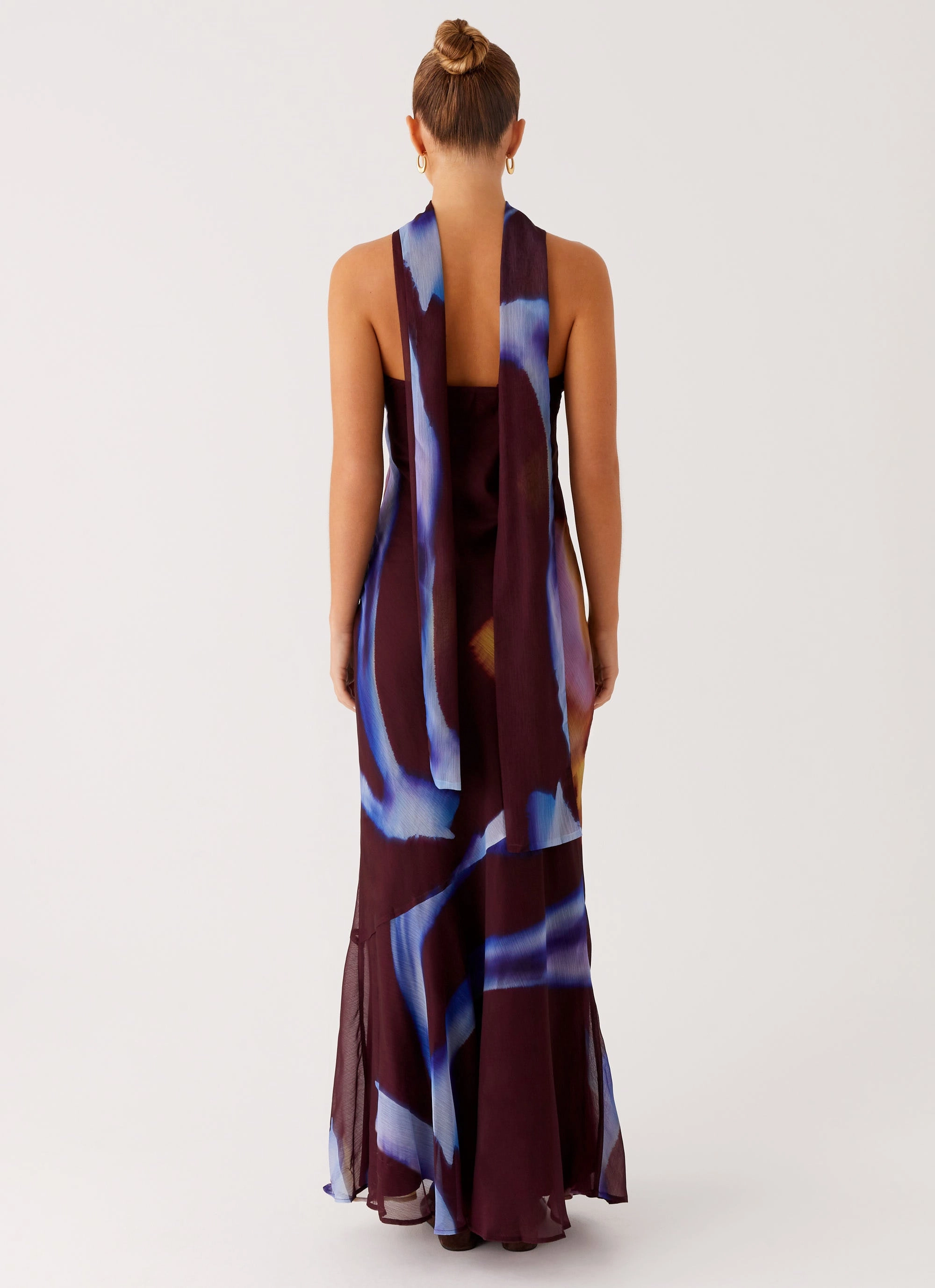 Under The Pagoda Maxi Dress - Dark Floral Warm Tone Light Mood