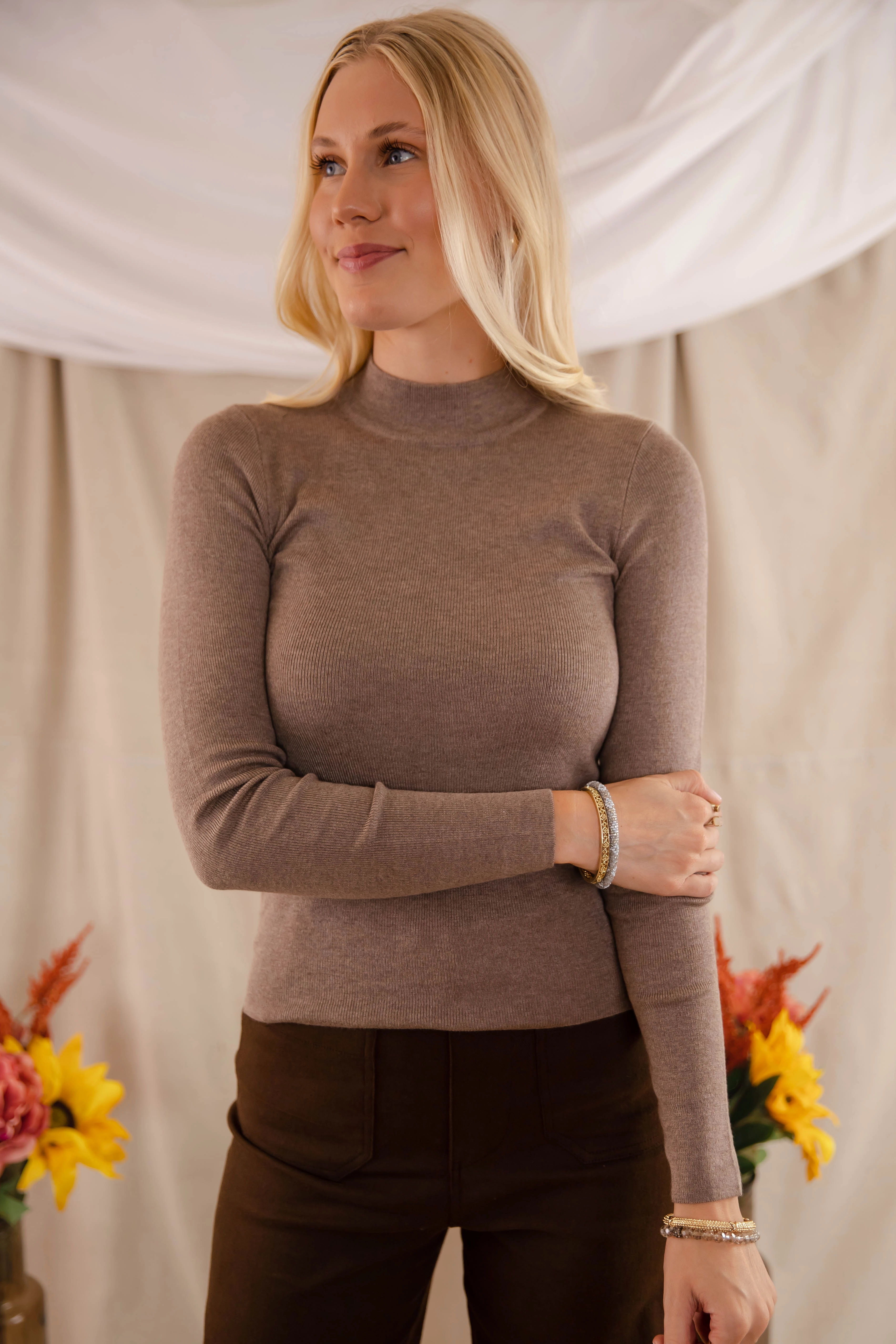 AntiStatic Coating Lightweight Material Underneath This Persona Ribbed Top-Mocha