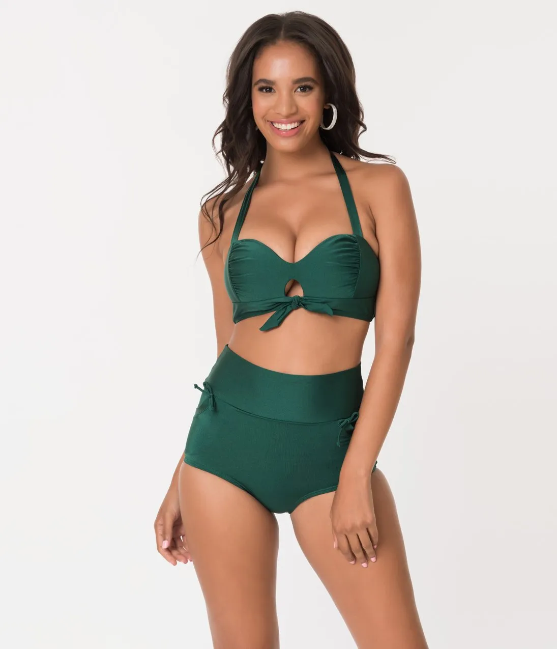 Unique Vintage Forest Green Gilda High Waist Swim Bottoms