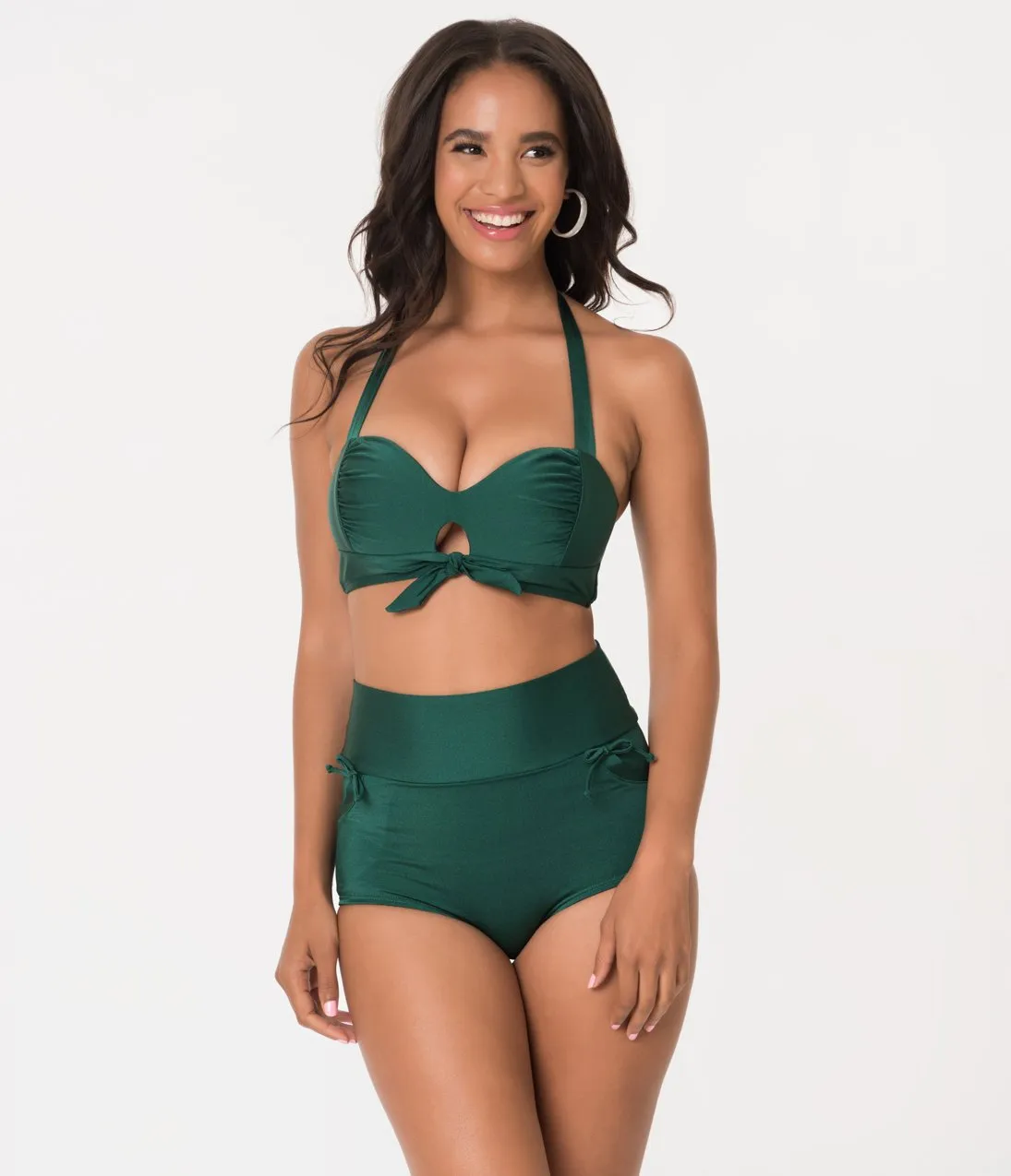 Unique Vintage Forest Green Gilda High Waist Swim Bottoms