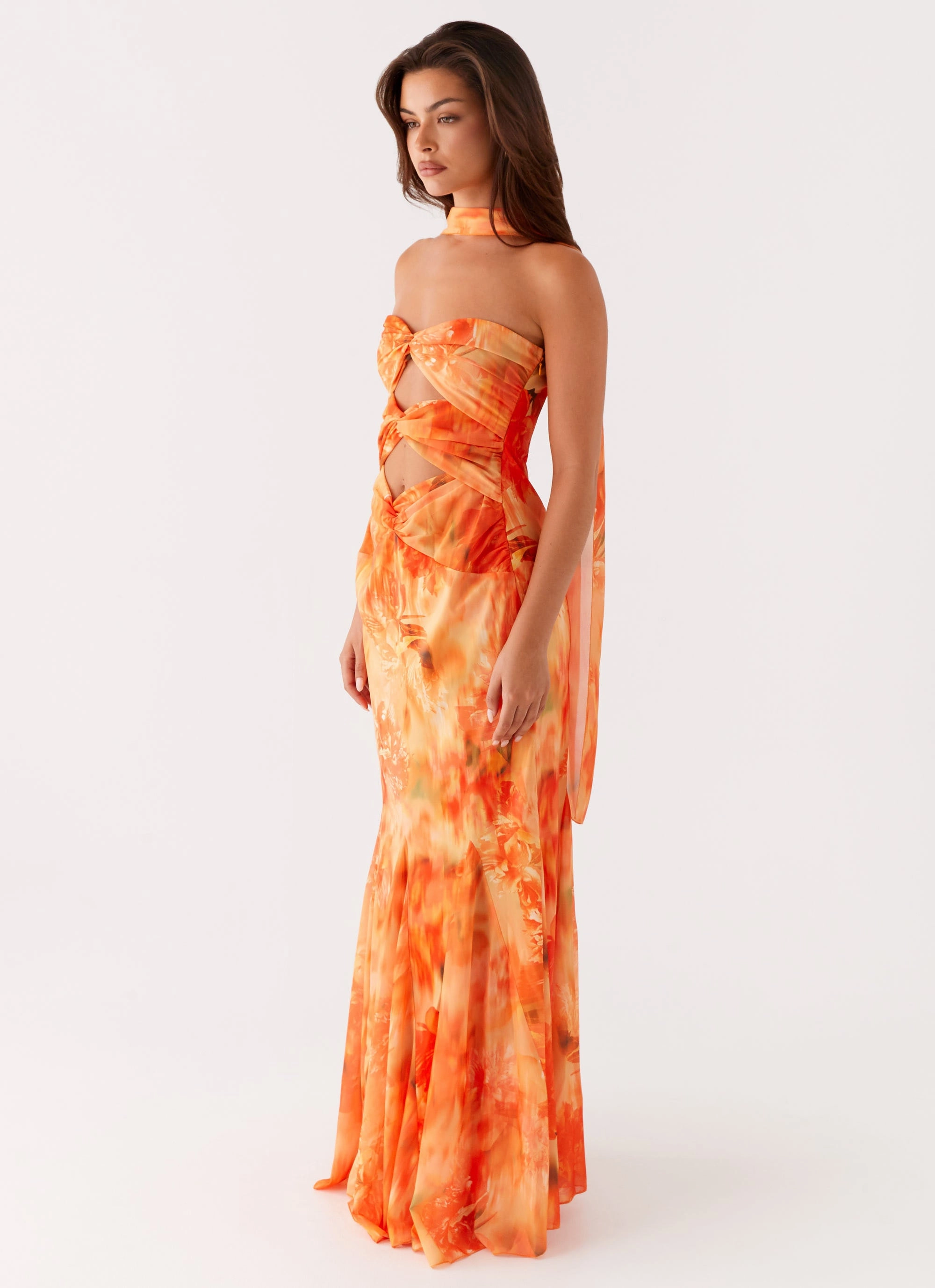 Melrose Satin Chiffon Maxi Dress - Sunset Floral Minimal Mood
